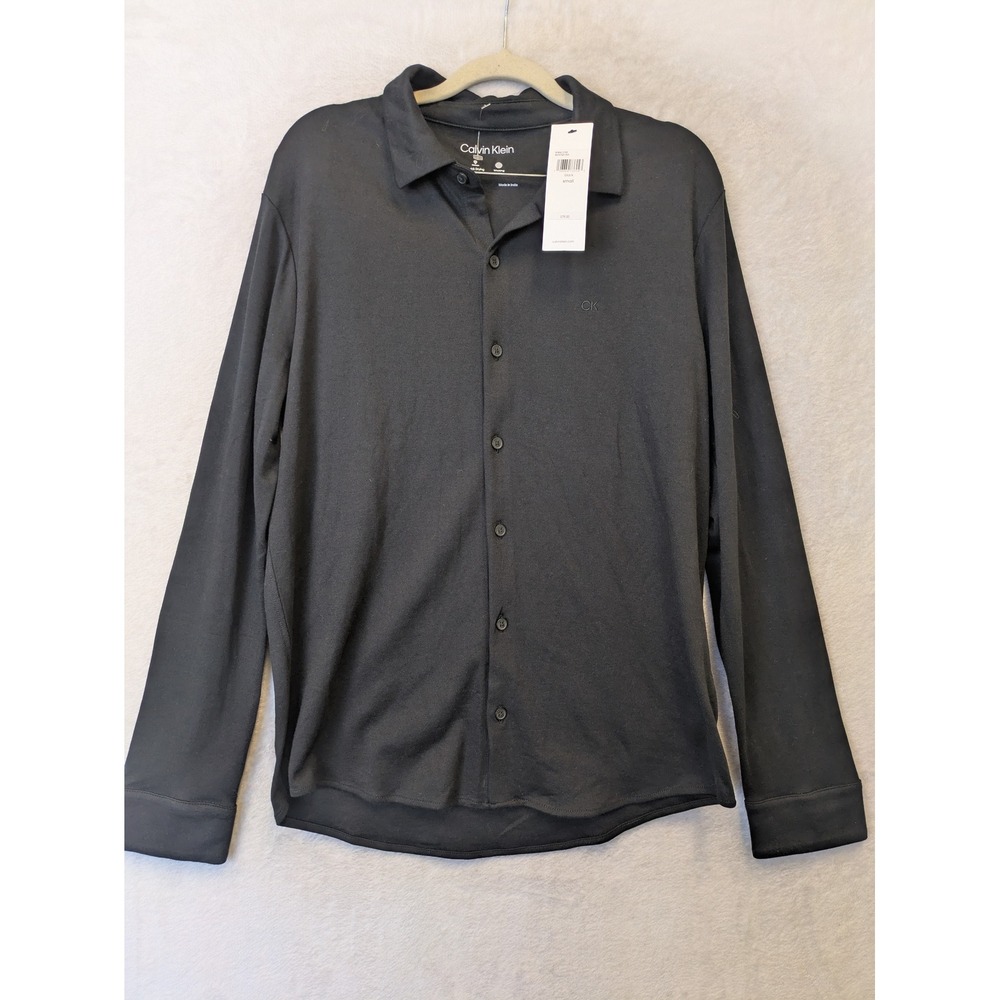 Calvin‎ Klein Mens Long Sleeve Polo Shirt Black Quick Dry Wicking Small